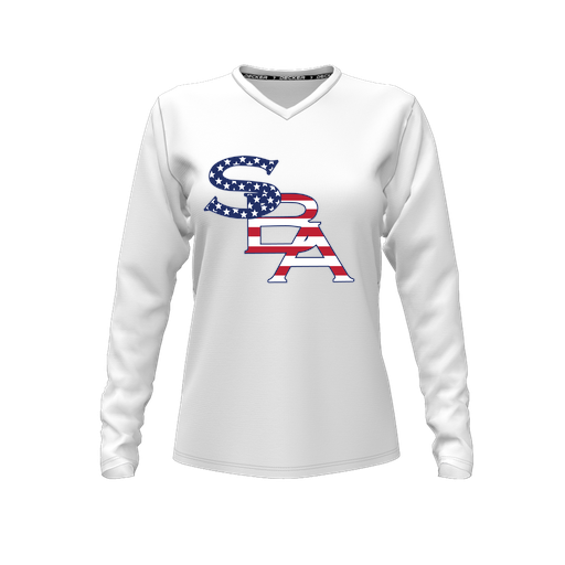 [FTLVCFWH-FYXS-LOGO1] Decker Comfort T-Shirt (Female Youth XS, White, V Neck, Logo 1, Long Sleeve)